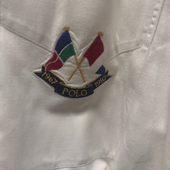 Crispy White Polo Ralph Lauren 100% Cotton Buttondown sz L - Picture 2 of 5